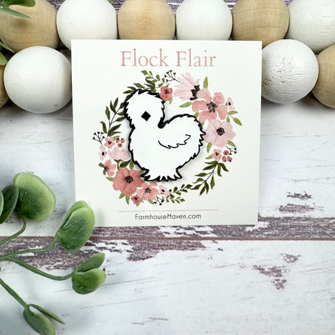 White Silkie Chicken Pin